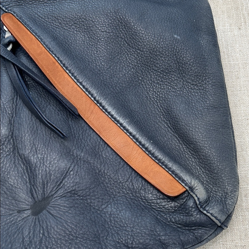 Christopher Kon Crossbody Bag Blue Leather Large Travel Tan Buckles - Picture 13 of 16